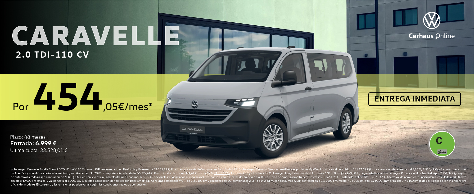 ¡Leasing! Consigue tu Caravelle por 454€/mes*